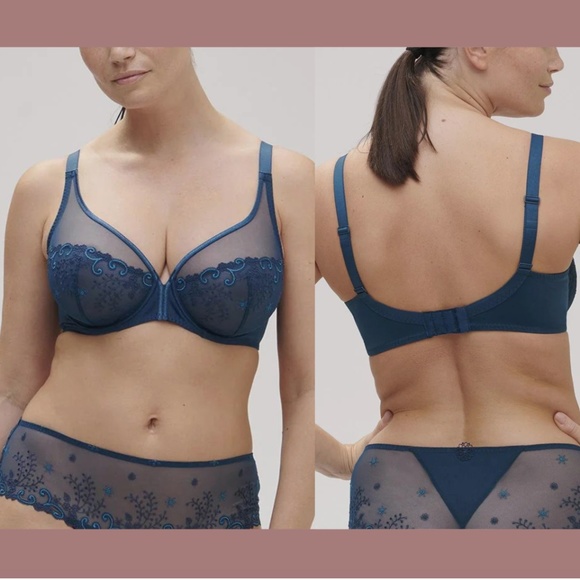 NWT $120 Simone Perele [ 36F ] Delice Full Cup Plunge Bra Prestige‎ Blue #U1145 - Picture 1 of 10
